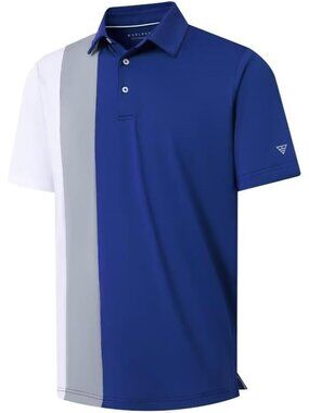Mens Klein BlueGolf Polo Shirt Dry Fit Short Sleeve Color Block Wick Tee